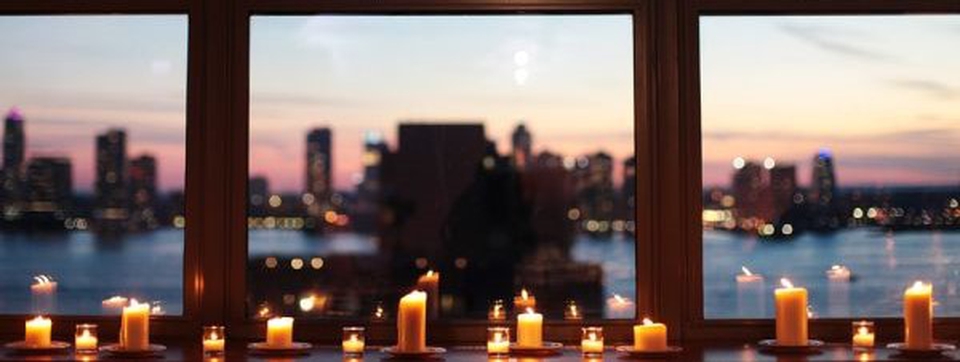 Candles in window at home